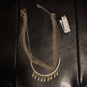 White House Black Market Gold Necklace with Green Details